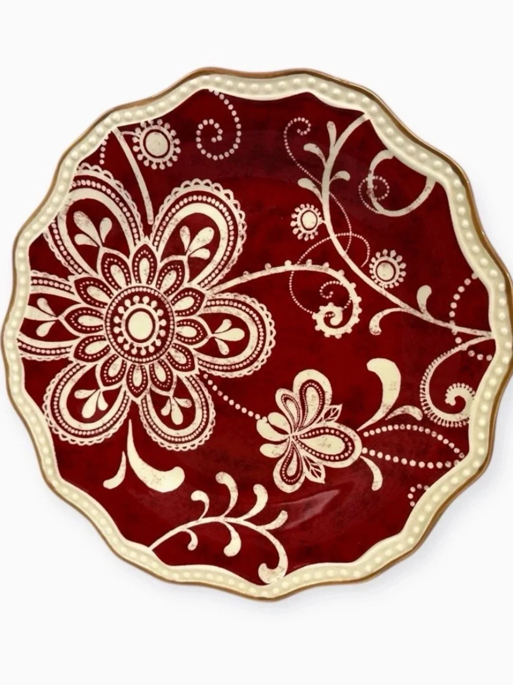 Pier 1 Imports Maribeth Burgundy Floral Scalloped Salad Plates 8 7/8” Set of 8